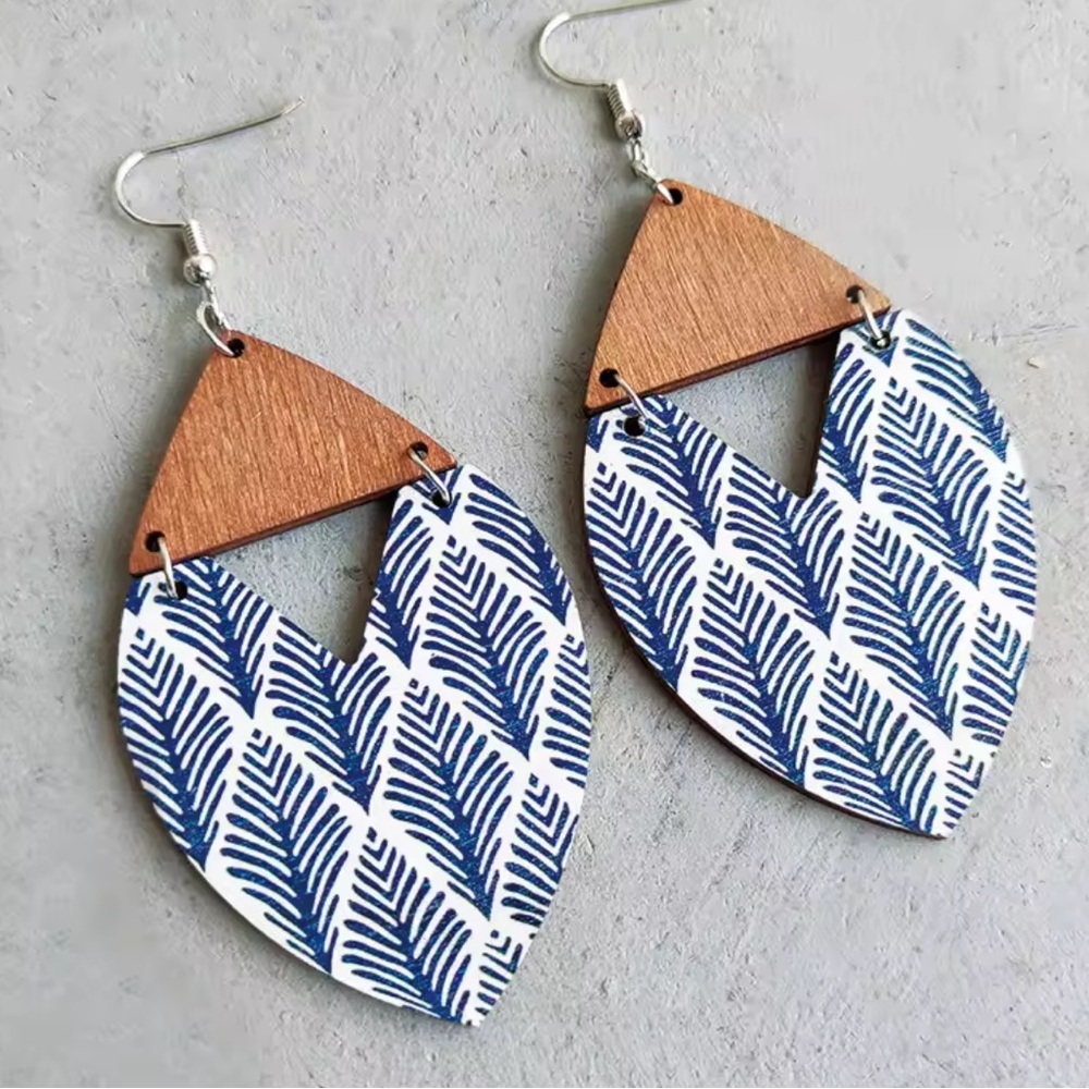 Geometric Triangle Wooden Pattern Earrings for Women Vintage Bohemian, Boutique